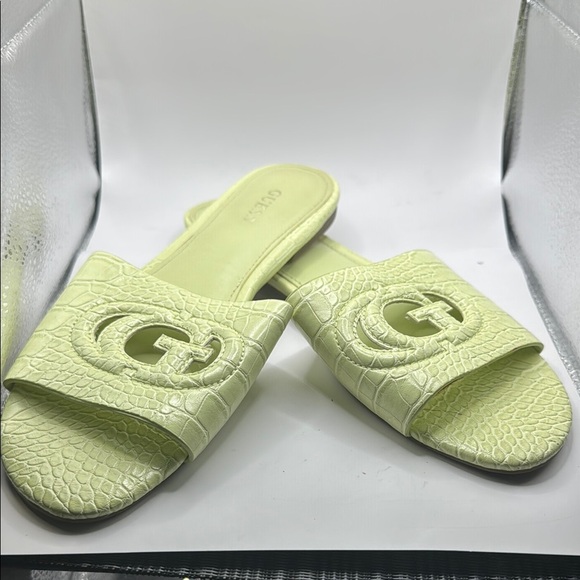 Guess Green Textured Slip-On Sandals - Picture 1 of 6